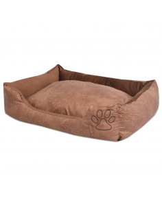 Cuccia per Cani con Cuscino Imbottito Pelle Sintetica Taglia M Beige 2