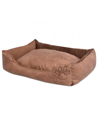 Cuccia per Cani con Cuscino Imbottito Pelle Sintetica Taglia M Beige