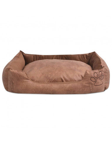 Cuccia per Cani con Cuscino Imbottito Pelle Sintetica Taglia M Beige
