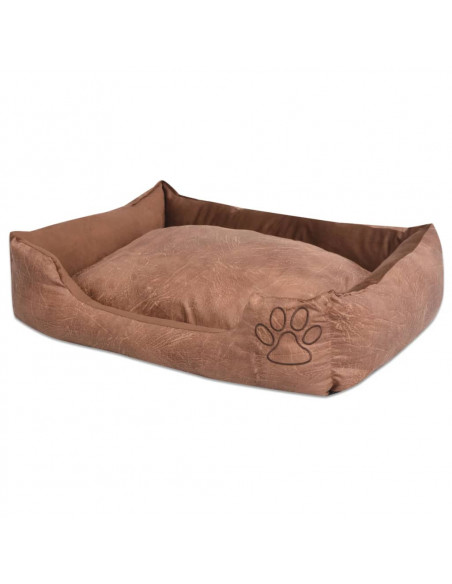 Cuccia per Cani con Cuscino Imbottito Pelle Sintetica PU Taglia S Beige