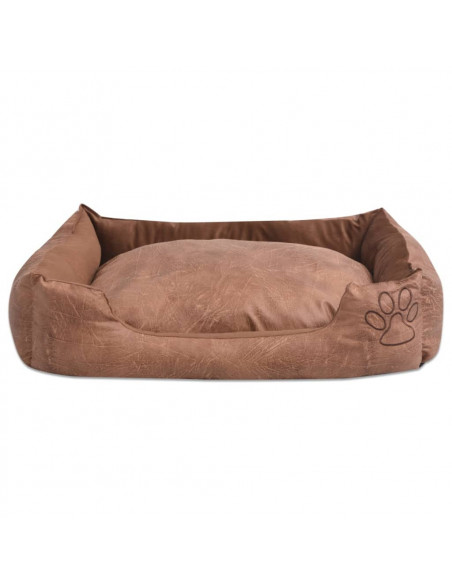 Cuccia per Cani con Cuscino Imbottito Pelle Sintetica PU Taglia S Beige