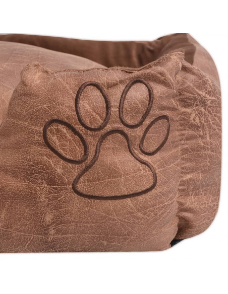 Cuccia per Cani con Cuscino Imbottito Pelle Sintetica PU Taglia S Beige