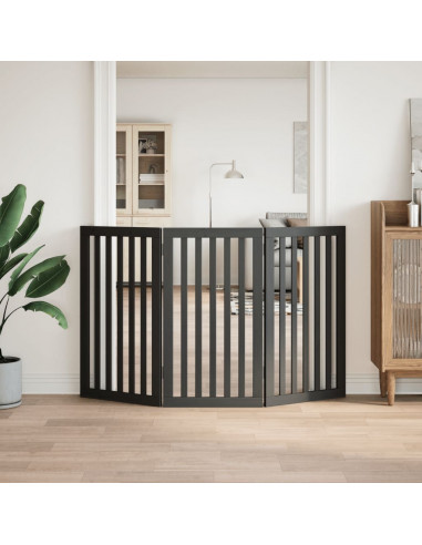 Cancello per Cani Pieghevole 3 Pannelli Nero 150cm Legno Pioppo