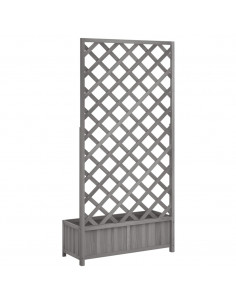 Fioriera con Traliccio Grigia in Legno Massello di Abete