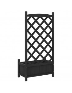 Fioriera con Traliccio Nera in Legno Massello di Abete