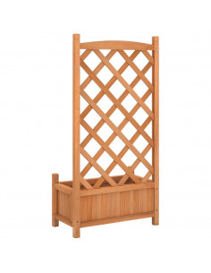 Fioriera con Traliccio Marrone in Legno Massello di Abete