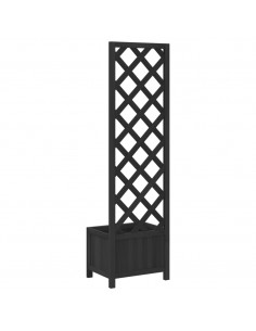 Fioriera con Traliccio Nero in Legno Massello di Abete