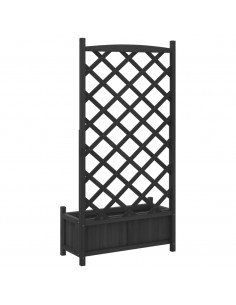 Fioriera con Traliccio Nera in Legno Massello di Abete