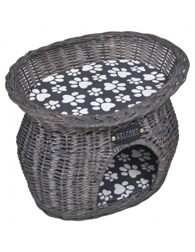 Albero per Gatti in Salice Casetta/Cuccia/Palo Tiragraffi con Cuscino