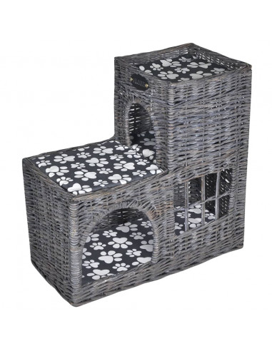 Albero Gatti in Salice Casetta/Cuccia/Castello/Tiragraffi con Cuscino