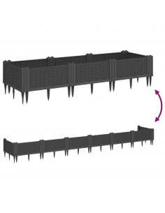 Fioriera da Giardino con Picchetti Nera 125x40x28,5 cm PP