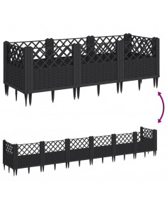 Fioriera da Giardino con Picchetti Nera 123,5x43,5x43,5 cm PP