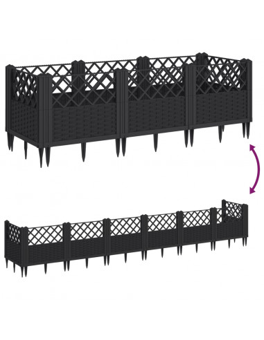 Fioriera da Giardino con Picchetti Nera 123,5x43,5x43,5 cm PP