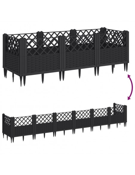 Fioriera da Giardino con Picchetti Nera 123,5x43,5x43,5 cm PP