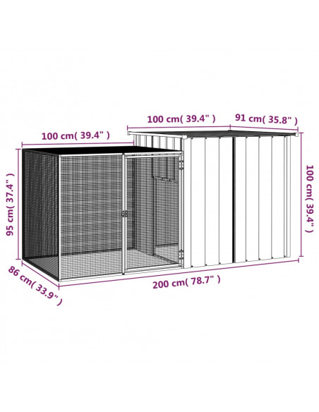 Gabbia per Conigli Grigia 200x91x100 cm Acciaio Zincato