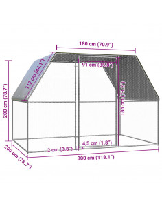 Gabbia per Polli Argento e Grigio 3x2x2 m in Acciaio Zincato
