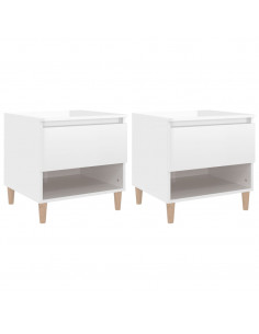 Comodini 2 pz Bianco Lucido 50x46x50 cm in Legno Multistrato 2