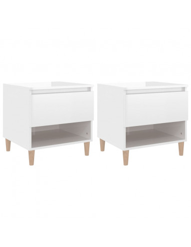 Comodini 2 pz Bianco Lucido 50x46x50 cm in Legno Multistrato