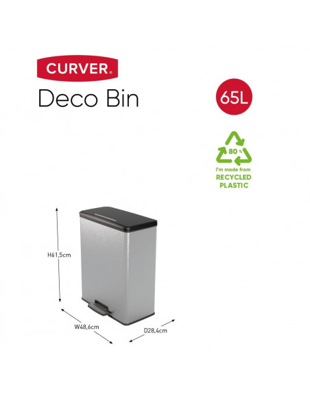 Curver Pattumiera a Pedale Deco 65 L Argento