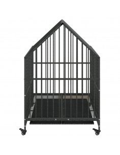 Gabbia per Cani con Ruote Nera in Acciaio Zincato