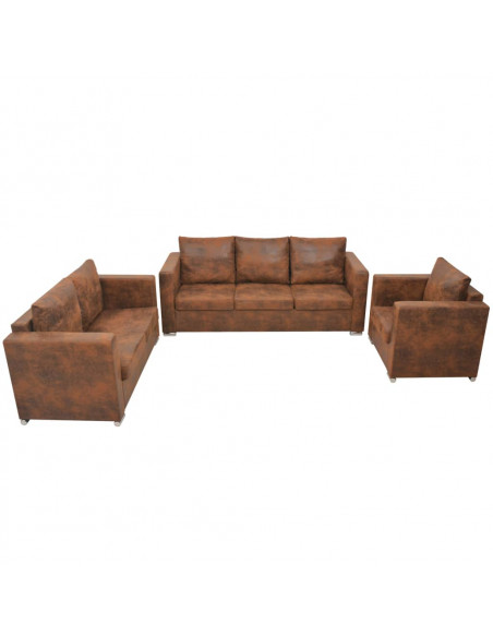 Divani Set 3 pz in Pelle Scamosciata Artificiale