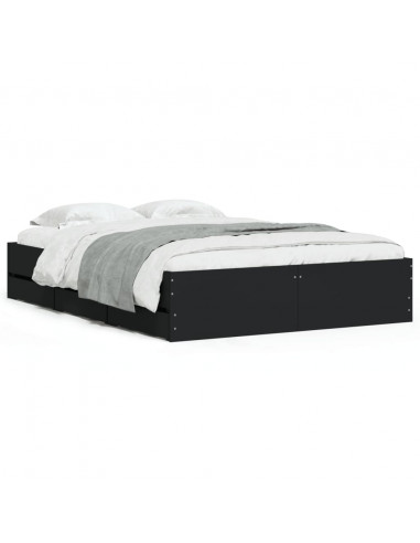 Giroletto con Cassetti Nero 135x190 cm in Legno Multistrato