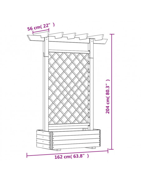 Fioriera con Pergolato da Giardino 162x56x204 cm in Legno