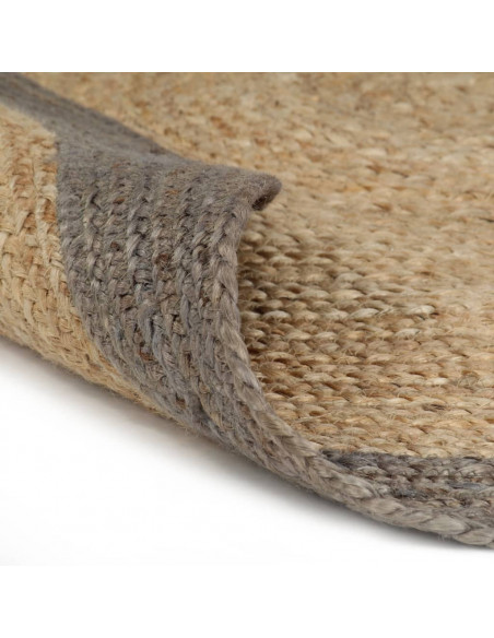 Tappeto Lavorato a Mano in Juta con Bordo Grigio 90 cm