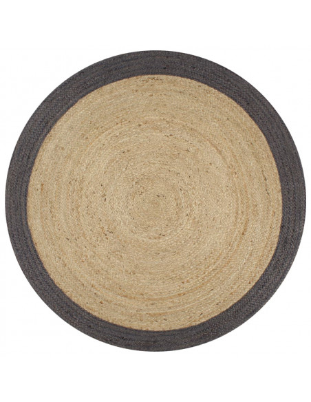 Tappeto Lavorato a Mano in Juta con Bordo Grigio Scuro 120 cm