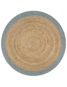 Tappeto Lavorato a Mano in Juta con Bordo Verde Oliva 120 cm