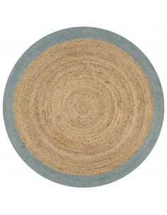 Tappeto Lavorato a Mano in Juta con Bordo Verde Oliva 150 cm