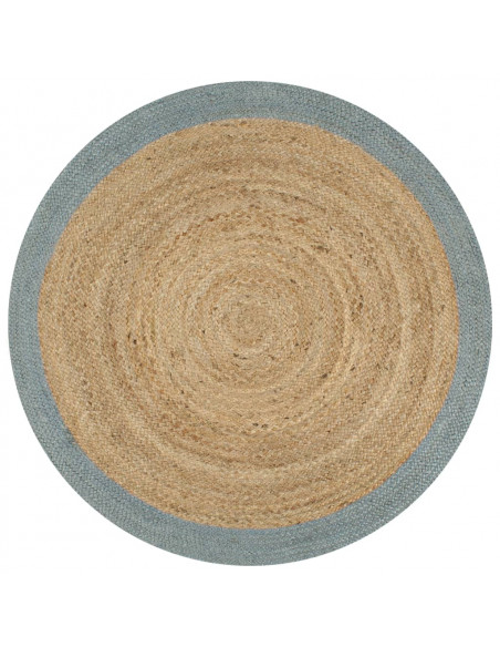 Tappeto Lavorato a Mano in Juta con Bordo Verde Oliva 150 cm