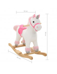 Unicorno a Dondolo in Peluche 65x32x58 cm Bianco e Rosa