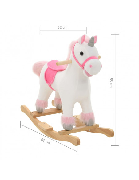 Unicorno a Dondolo in Peluche 65x32x58 cm Bianco e Rosa