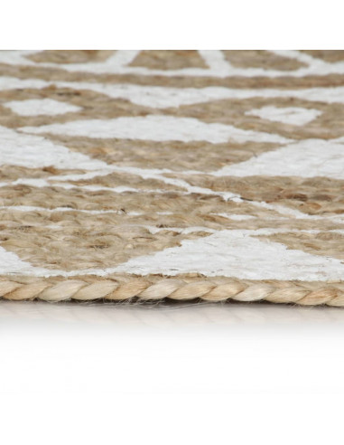 Tappeto Lavorato a Mano in Juta con Stampa Bianca 90 cm