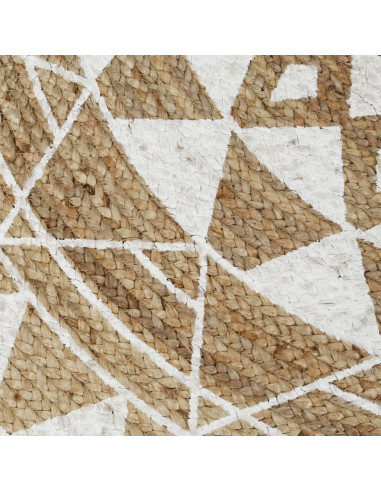 Tappeto Lavorato a Mano in Juta con Stampa Bianca 90 cm