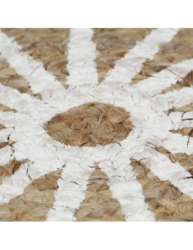 Tappeto Lavorato a Mano in Juta con Stampa Bianca 90 cm