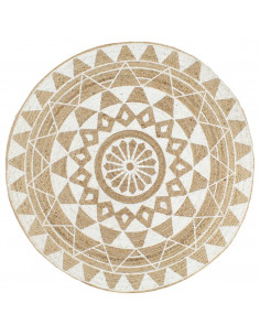 Tappeto Lavorato a Mano in Juta con Stampa Bianca 150 cm