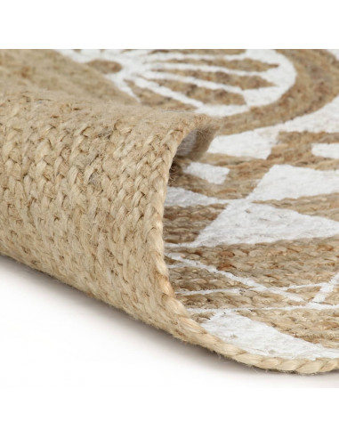 Tappeto Lavorato a Mano in Juta con Stampa Bianca 150 cm