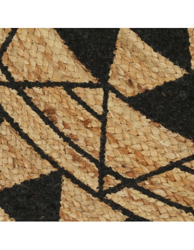 Tappeto Lavorato a Mano in Juta con Stampa Nera 120 cm