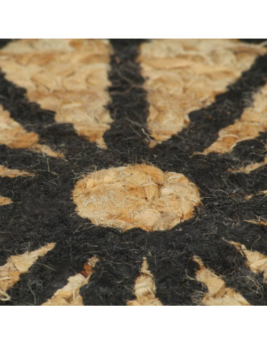 Tappeto Lavorato a Mano in Juta con Stampa Nera 120 cm