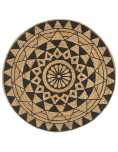 Tappeto Lavorato a Mano in Juta con Stampa Nera 150 cm