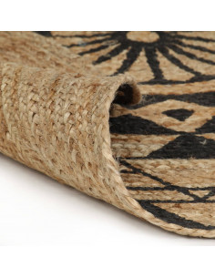 Tappeto Lavorato a Mano in Juta con Stampa Nera 150 cm 2