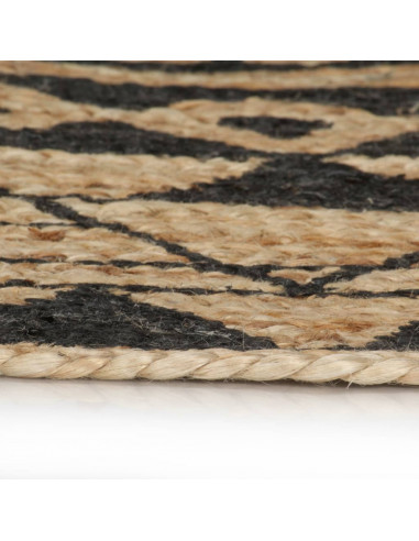 Tappeto Lavorato a Mano in Juta con Stampa Nera 150 cm
