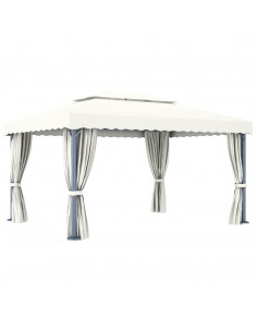 Gazebo con Tende 4x3 cm Bianco Crema Alluminio