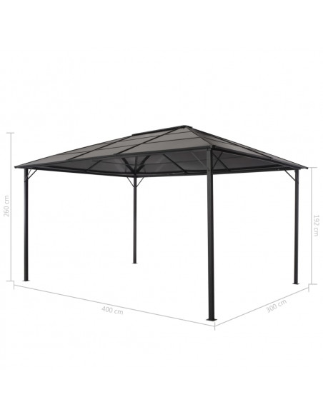 Gazebo con Tetto in Alluminio 4x3x2,6 m Nero