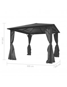 Gazebo con Tenda Antracite in Alluminio 300x300 cm