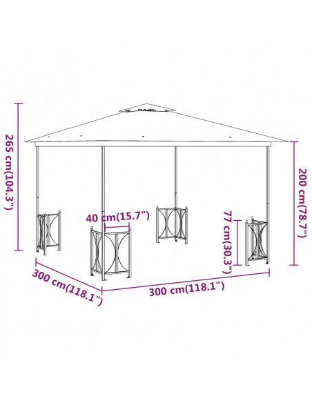 Gazebo con Teli Laterali e Doppio Tetto 3x3 m Crema