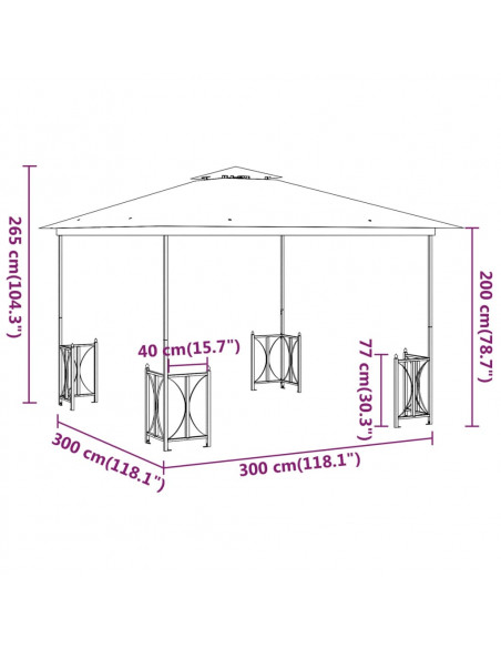 Gazebo con Teli Laterali e Doppio Tetto 3x3 m Antracite