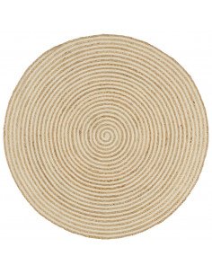Tappeto Lavorato a Mano in Juta Design a Spirale Bianco 90 cm